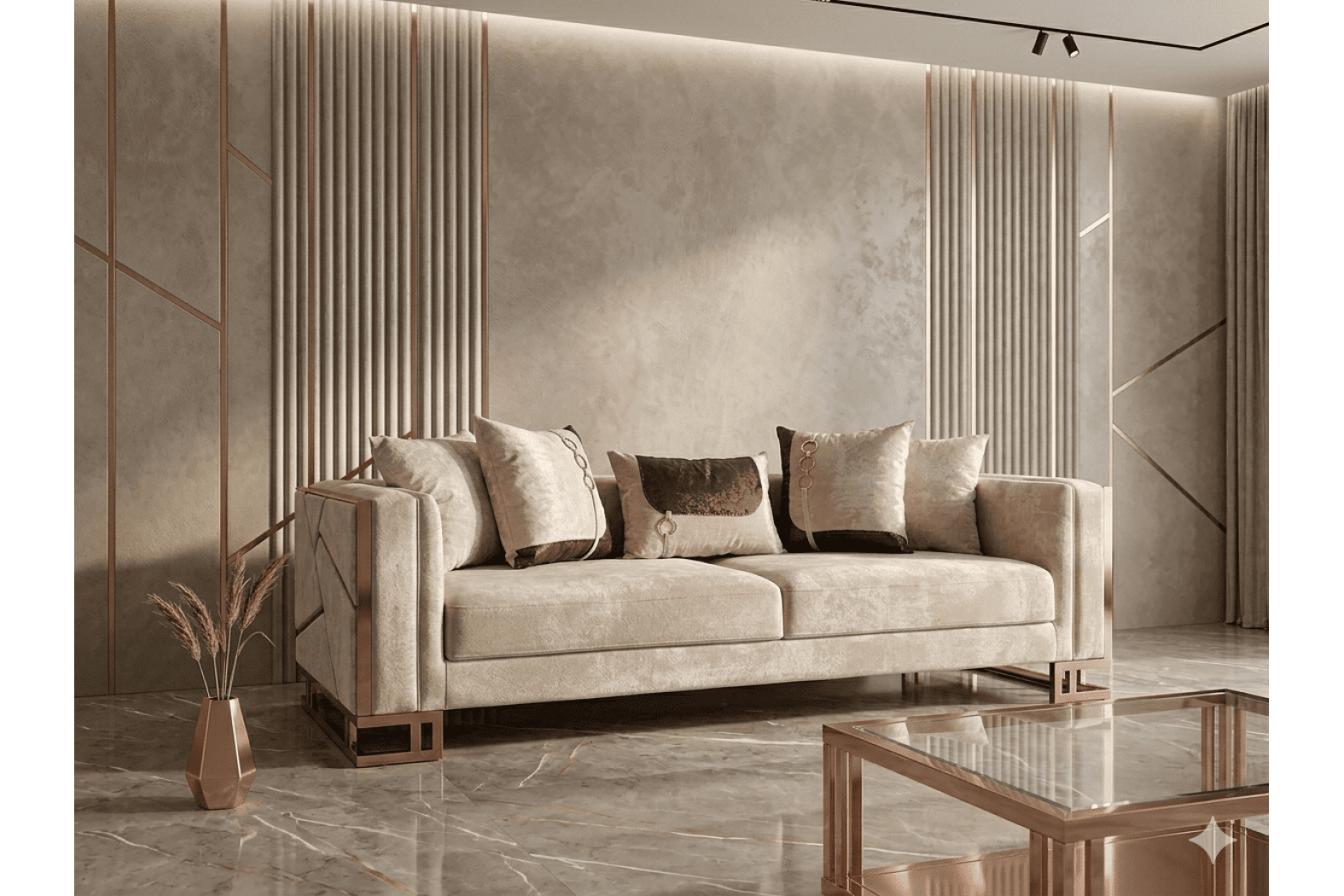 Prag Rose Gold 3-3-1 Sofa Set Prag Rose Gold 3-3-1 Sofa Set
